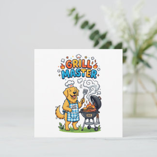 Invitation Rétro Golden Retriever Maître du Grill BBQ Graphiq