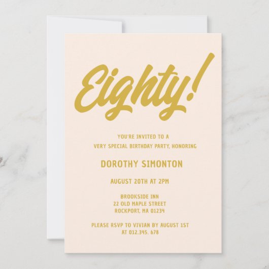 Invitation Retro Golden Script 80e fête d'anniversaire (Devant)