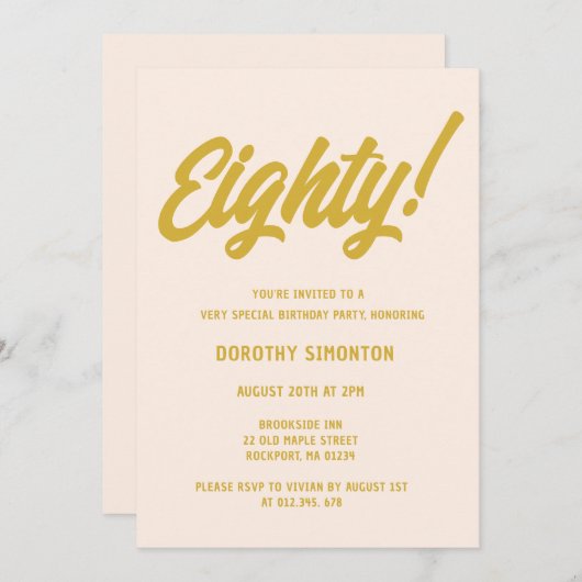 Invitation Retro Golden Script 80e fête d'anniversaire (Devant / Derrière)