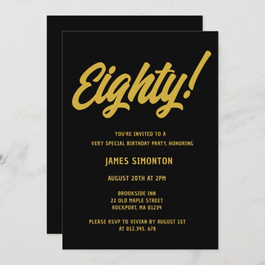 Invitation Retro Golden Script 80e fête d'anniversaire (Devant / Derrière)