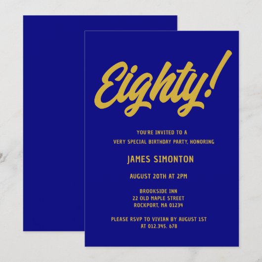 Invitation Retro Golden Script 80e fête d'anniversaire (Devant / Derrière)