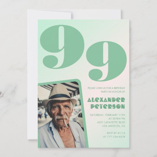 Invitation Retro Gradient pour lui Photo 99e anniversaire (Devant)