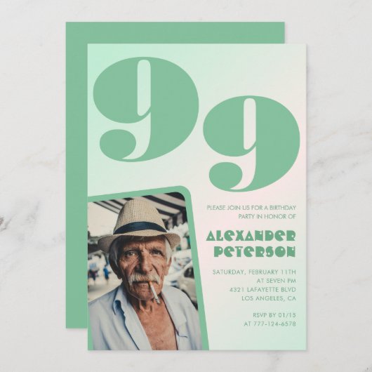 Invitation Retro Gradient pour lui Photo 99e anniversaire (Devant / Derrière)