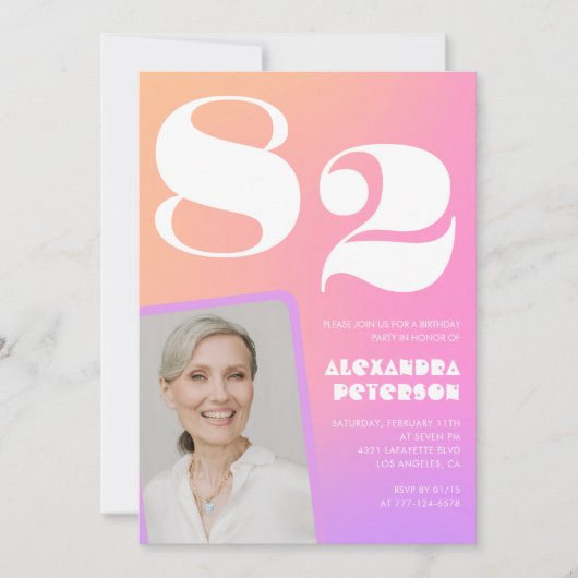 Invitation Retro Gradient Rose 82e anniversaire (Devant)