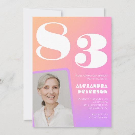 Invitation Retro Gradient Rose 83e anniversaire (Devant)