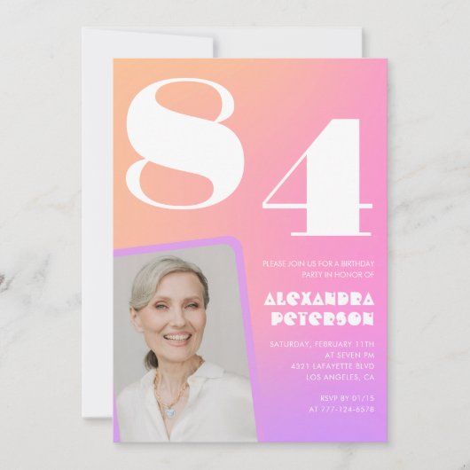 Invitation Retro Gradient Rose 84e anniversaire (Devant)