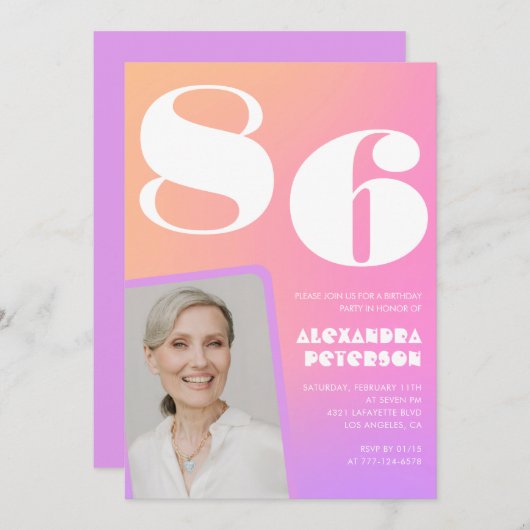 Invitation Retro Gradient Rose 86e anniversaire (Devant / Derrière)