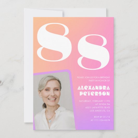 Invitation Retro Gradient Rose 88e anniversaire (Devant)