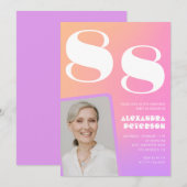 Invitation Retro Gradient Rose 88e anniversaire (Devant / Derrière)