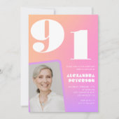 Invitation Retro Gradient Rose 91e anniversaire (Devant)