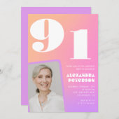 Invitation Retro Gradient Rose 91e anniversaire (Devant / Derrière)