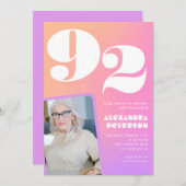 Invitation Retro Gradient Rose 92e anniversaire (Devant / Derrière)