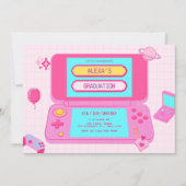 Invitation Retro graduation de jeu rose (Devant)