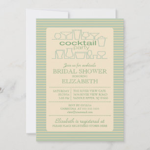 Invitation Retro Green Cocktail Party Bridal douche