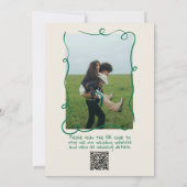 Invitation Retro Green Draal Photo Floral QR Code Mariage (Dos)