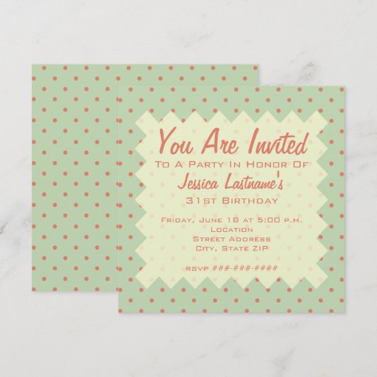 Invitation Retro Green et Melon Dot (Devant / Derrière)