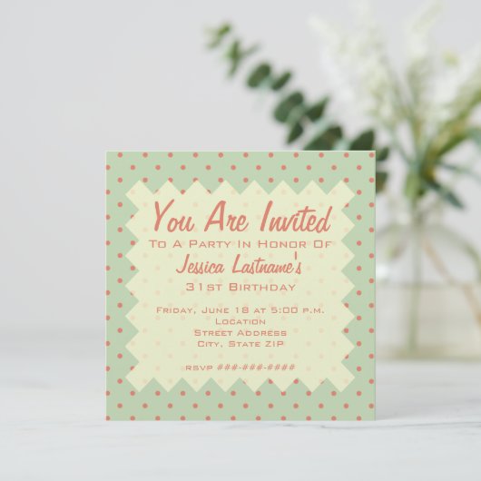 Invitation Retro Green et Melon Dot (Debout devant)