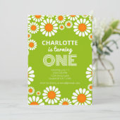 Invitation Retro Green et Orange Daisy Premier anniversaire (Debout devant)
