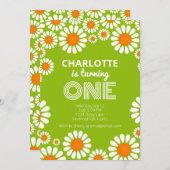 Invitation Retro Green et Orange Daisy Premier anniversaire (Devant / Derrière)