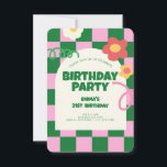 Invitation Retro Green Pink Checker Motif fête d'anniversaire<br><div class="desc">Retro Green Pink Checker Motif fête d'anniversaire</div>
