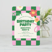 Invitation Retro Green Pink Checker Sweet 16 fête d'anniversa (Debout devant)