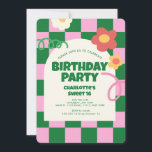 Invitation Retro Green Pink Checker Sweet 16 fête d'anniversa<br><div class="desc">Retro Green Pink Checker Motif fête d'anniversaire</div>