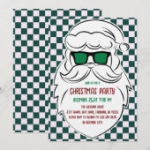 Invitation Retro Green Pink Checkered Santa Claus Christmas  (Devant / Derrière)