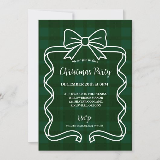 Invitation Retro Green Plaid Whimsical Christmas  (Devant)