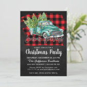 Invitation Retro Green Truck Buffalo Plaid Christmas Party (Debout devant)