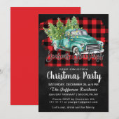 Invitation Retro Green Truck Buffalo Plaid Christmas Party (Devant / Derrière)