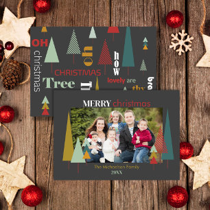 Invitation Retro Gris coloré Oh sapin de Noël Photocard