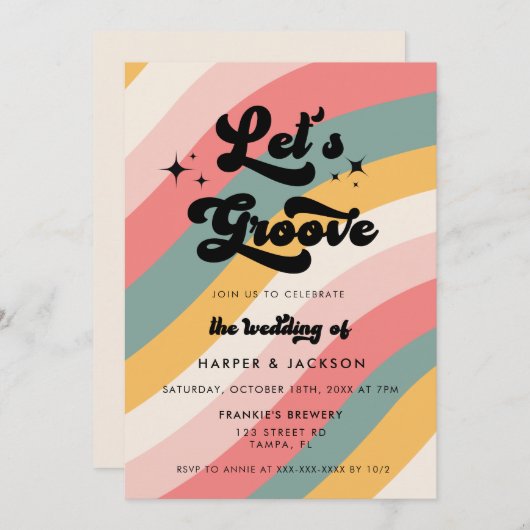 Invitation Retro Groove Mariage Décontracté (Devant / Derrière)