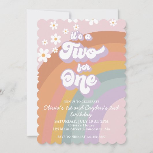 Invitation Rétro Groovy Arc-en-Ciel Deux Pour Un (Devant)