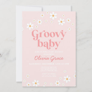 Invitation rétro groovy bébé rose pour Baby Shower