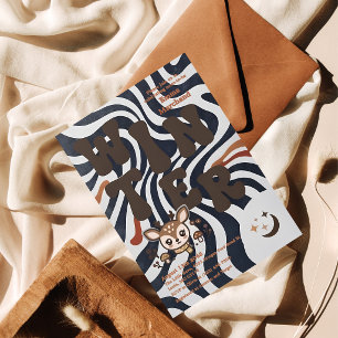 Invitation rétro groovy bleu marine pour Baby Show