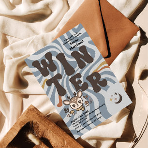 Invitation rétro groovy bleue pour Baby Shower d'h