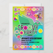 Invitation Retro Groovy FUN Anniversaire 60's Soixante Love P (Devant)