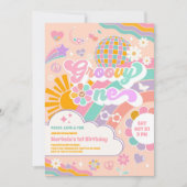 Invitation rétro Groovy One pour 1er anniversaire (Devant)