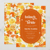 Invitation Retro Groovy Orange Floral Brunch avec la mariée (Devant / Derrière)