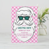 Invitation Retro Groovy Pink Checkered Santa Claus Christmas (Debout devant)
