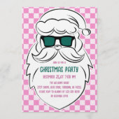 Invitation Retro Groovy Pink Checkered Santa Claus Christmas (Devant)