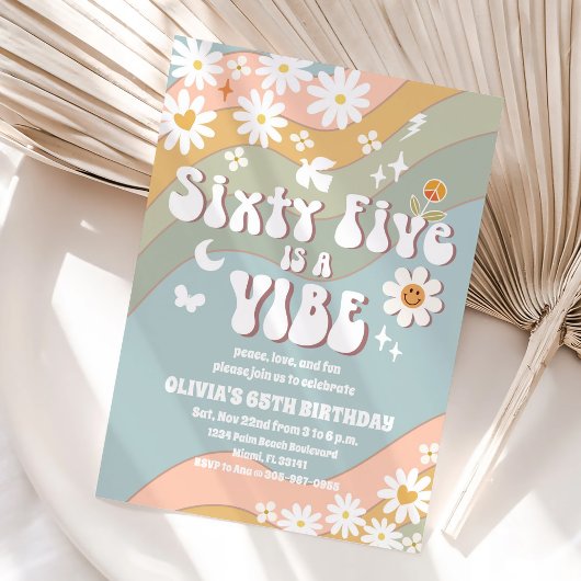 Invitation rétro groovy pour les 65 ans