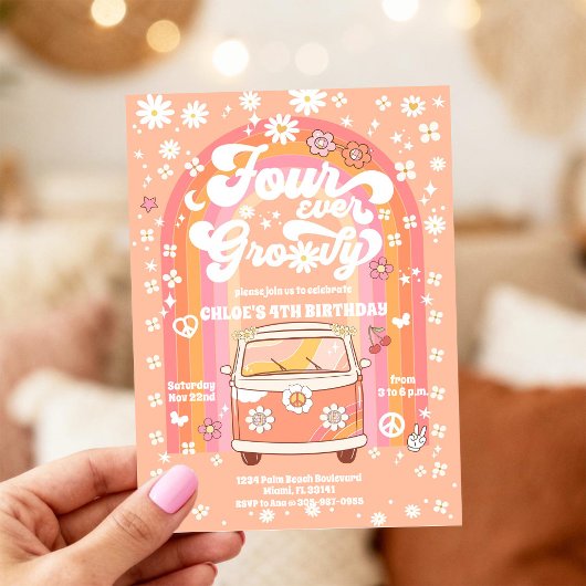 Invitation rétro groovy pour un 4e anniversaire