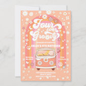 Invitation rétro groovy pour un 4e anniversaire (Devant)