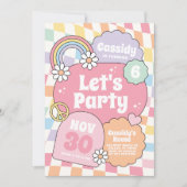 Invitation Retro Groovy Rainbow Checker Girl Birthday (Devant)