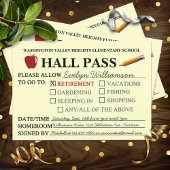 Invitation Retro Hall Pass Enseignant Retraite Fête Invitatio
