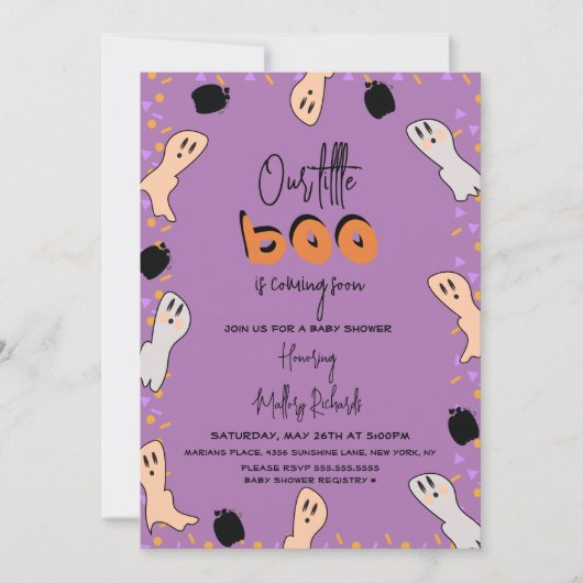 Invitation Retro Halloween Ghost Notre Petit Baby shower Boo (Devant)