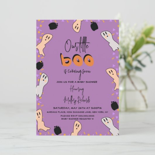Invitation Retro Halloween Ghost Notre Petit Baby shower Boo (Debout devant)