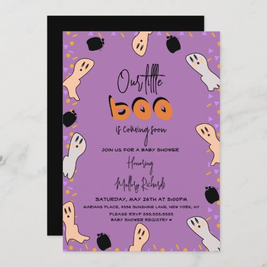 Invitation Retro Halloween Ghost Notre Petit Baby shower Boo (Devant / Derrière)