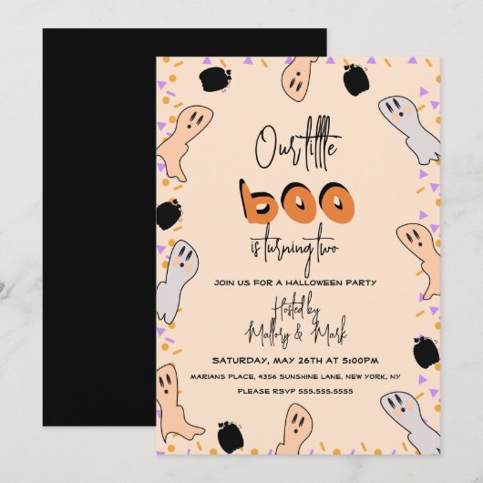 Invitation Retro Halloween Ghost Notre Petit Boo Confetti (Devant / Derrière)